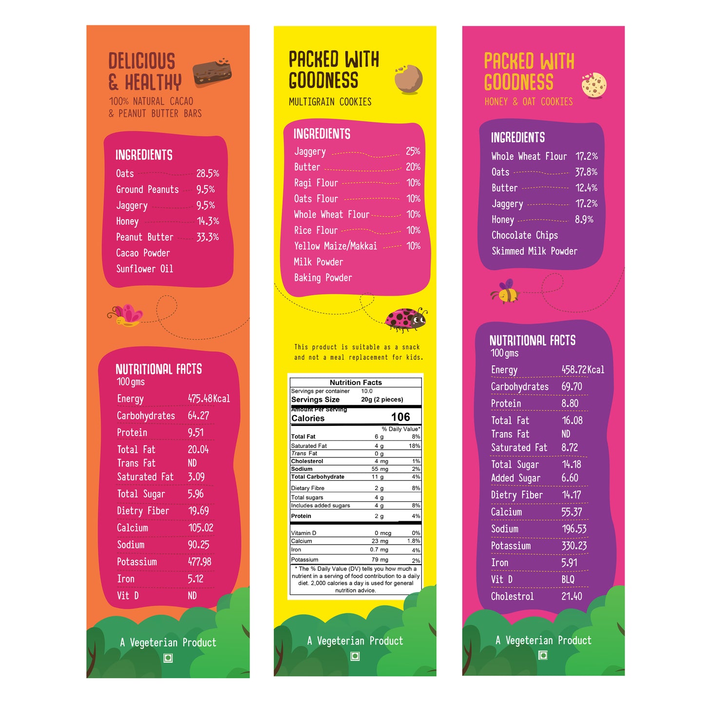 Cacao & Peanut Butter Bars + Multigrain Cookies + Honey & Oat Cookies (200 GMS Each)