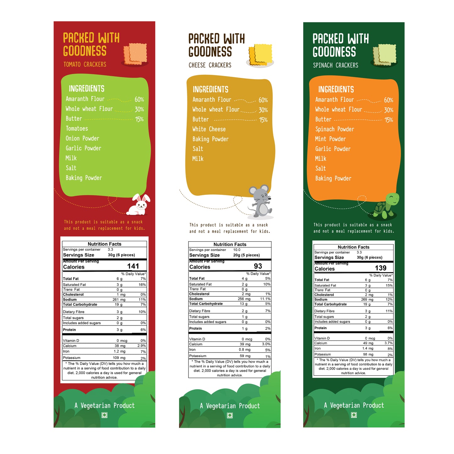 Tomato Amaranth Crackers + Cheese Amaranth Crackers + Spinach Amaranth Crackers (100 GMS Each)
