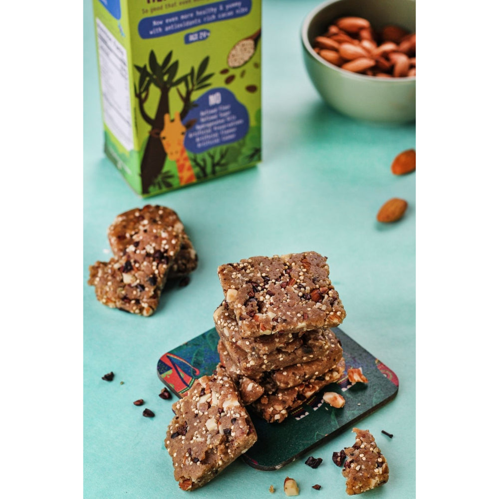 Ragi Cookies + Honey & Oat Cookies + Quinoa & Almond Bars + Cacao & Peanut Butter Bars (200 GMS Each) + Cheese Amaranth Crackers (100 GMS) + Multigrain Cookies (200 GMS) + Spinach Amaranth Crackers (100 GMS) + Tomato Amaranth Crackers (100 GMS)