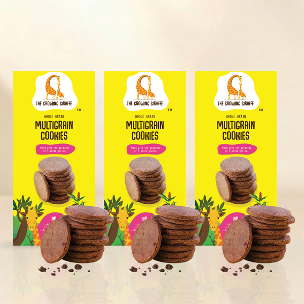 The Growing Giraffe Whole Grain Multigrain Cookies – Made with 5 Whole Grains | No Nuts, No Refined Sugar or Flour | Healthy Snack for Kids & Grown-Up Adults | Pack of 3