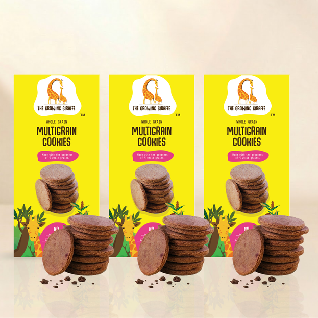 The Growing Giraffe Whole Grain Multigrain Cookies – Made with 5 Whole Grains | No Nuts, No Refined Sugar or Flour | Healthy Snack for Kids & Grown-Up Adults | Pack of 3