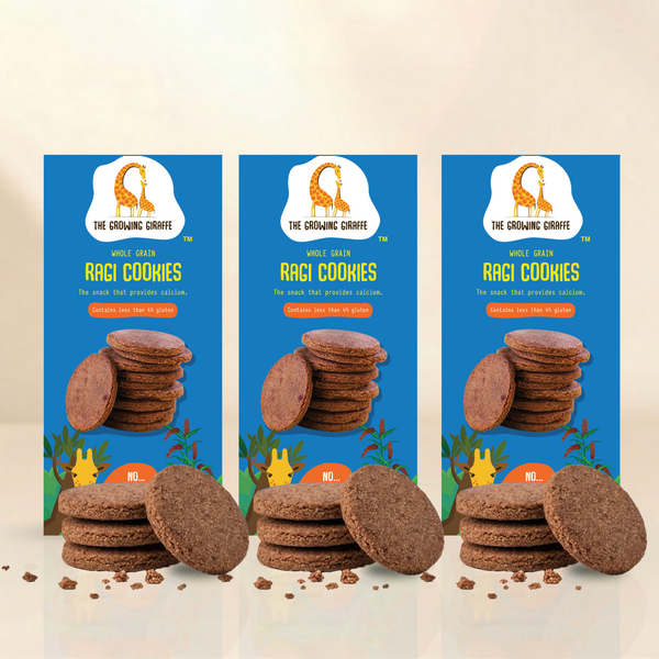 The Growing Giraffe Whole Grain Ragi Cookies – Calcium-Rich, Gluten-Light Snack for Kids & Grown-Up Adults | No Nuts, Refined Sugar or Artificial Additives | Pack of 3