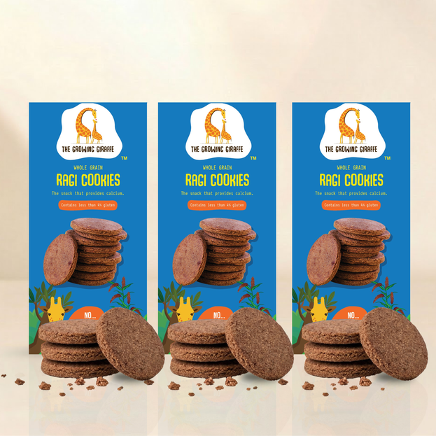 The Growing Giraffe Whole Grain Ragi Cookies – Calcium-Rich, Gluten-Light Snack for Kids & Grown-Up Adults | No Nuts, Refined Sugar or Artificial Additives | Pack of 3