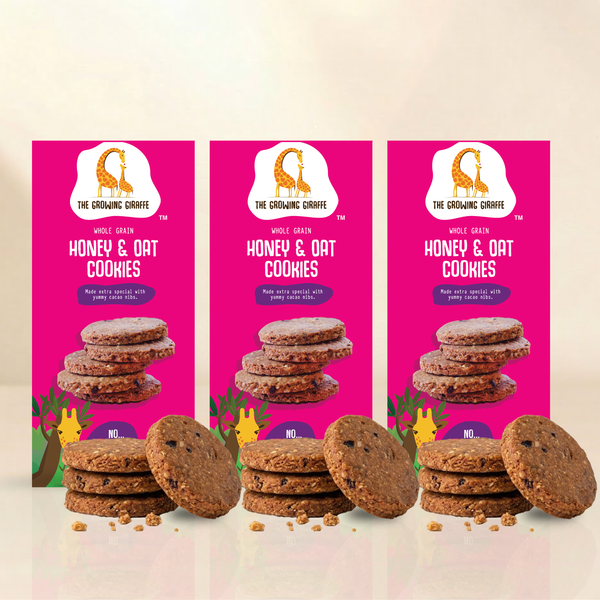 The Growing Giraffe Honey & Oat Cookies with Cacao Nibs – Nut-Free, No Refined Sugar or Additives | Healthy Snack for Kids & Adults | Whole Grain Goodness | Pack of 3