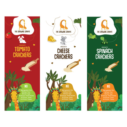 Tomato Amaranth Crackers + Cheese Amaranth Crackers + Spinach Amaranth Crackers (100 GMS Each)