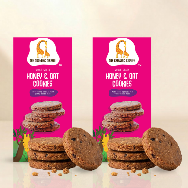 The Growing Giraffe Whole Grain Honey & Oat Cookies with Cacao Nibs – Nut-Free, No Refined Sugar or Maida | Healthy Snack for Kids & Grown-Up Adults | Pack of 2