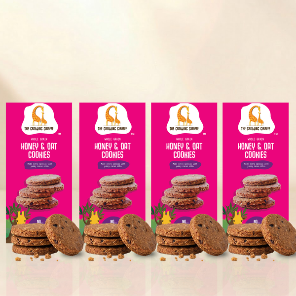 The Growing Giraffe Whole Grain Honey & Oat Cookies with Chocolate Chips | Nutritious & Delicious Biscuits for Kids & Grown-Up Adults | No Artificial Flavours or Colours | 160g (Pack of 4)
