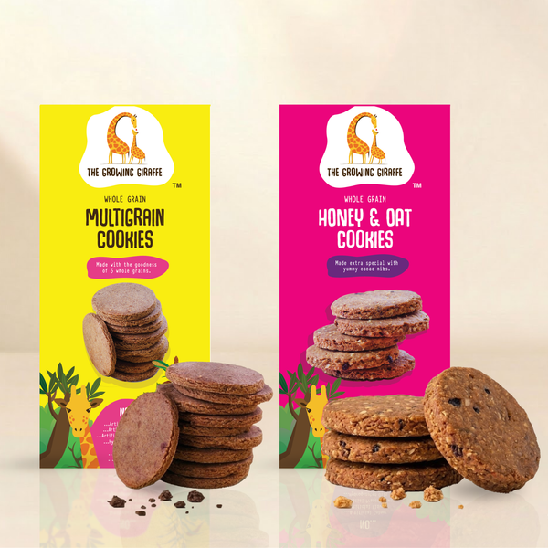 The Growing Giraffe Multigrain & Honey Oat Biscuits | Healthy, Nutritious & Delicious Snack for Kids & Grown-Up Adults | High-Fibre Whole Grain Cookies with Natural Honey | 160g