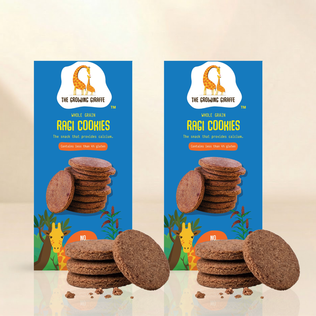 The Growing Giraffe Whole Grain Ragi Cookies – Calcium-Rich, Gluten-Friendly Snack for Kids & Grown-Up Adults | Nut-Free, No Refined Sugar or Maida | Pack of 2