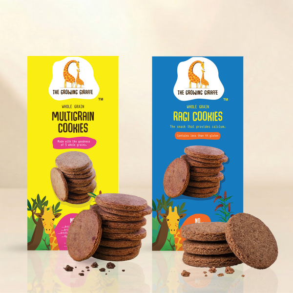 The Growing Giraffe Whole Grain Cookie Duo – Multigrain & Ragi Cookies | Nut-Free, No Refined Sugar or Maida | Healthy Snack for Kids & Grown-Up Adults | Pack of 2